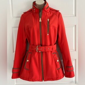Michael Kors Orange Soft Shell Jacket Fleece Lining Belted Size S Contemporary